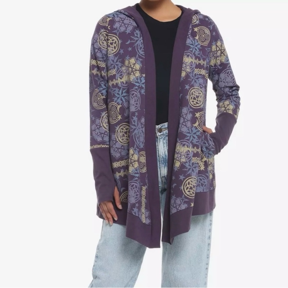 Her Universe Harry Potter invisible Cloak Purple and Gold Patterned Cardigan XS